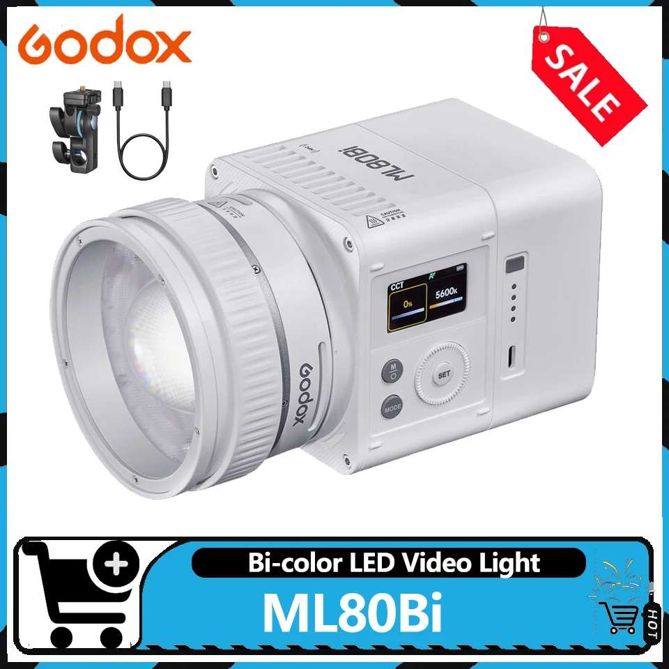 

Светодиодный видеосвет Godox ML80Bi 80 Вт, двухцветный, 2800-6500K, CRI96, TLCI96 для съемки на открытом воздухе
