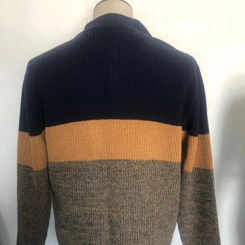Maglione lavorato a maglia con colletto rovesciato color block da uomo - Grigio (giallo/arancione rosso) M-2XL Autunno Inverno Nuovo