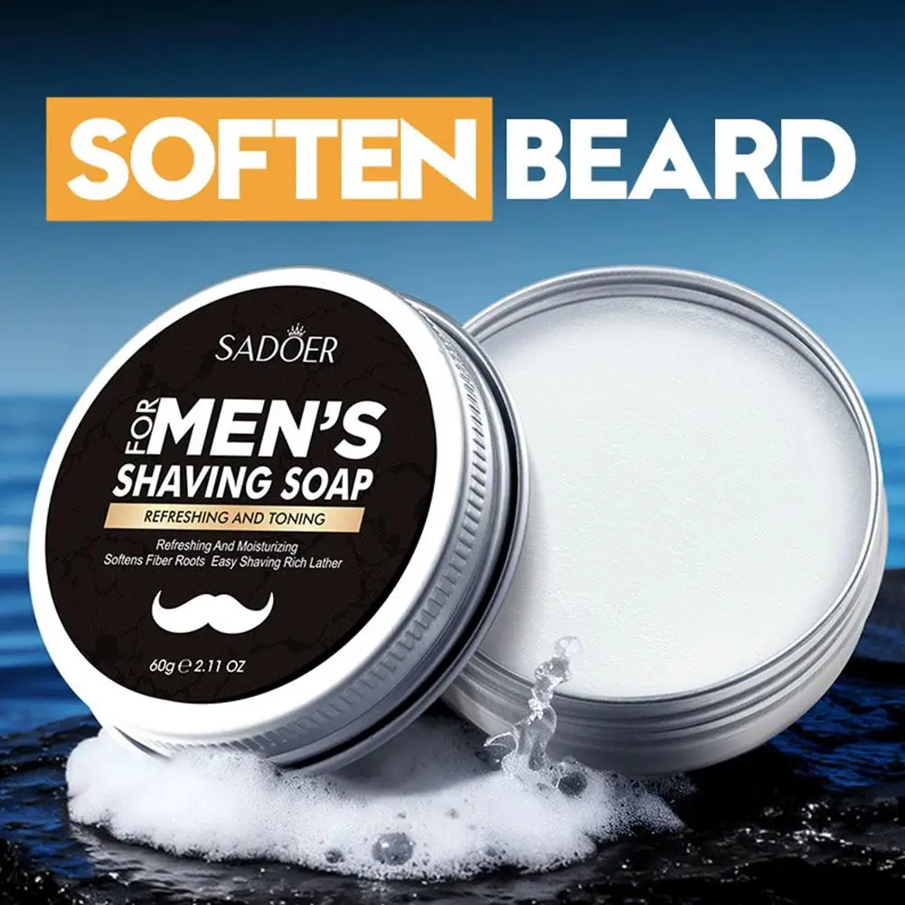 Men's Shaving Soap 60g, Rich Lather Beard Softener with Natural Olive Oil, Refreshing Moisturizing Shave Cream for Smooth Shave