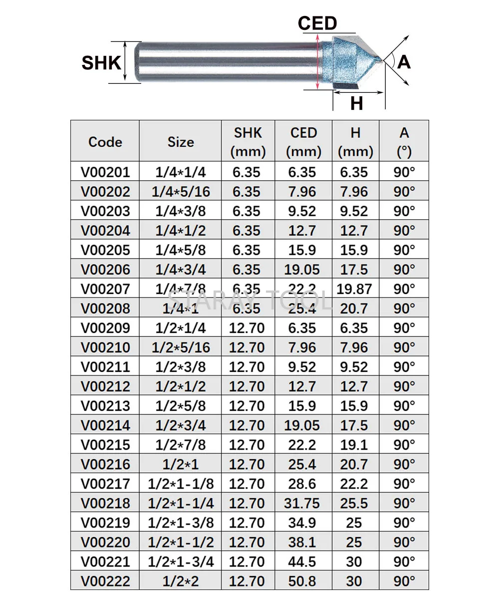 Industrial Grade 90 Degree V Bit Woodworking Carbide Engraving Slotting  V Shape Router Bit for Solid Wood MDF Plywood
