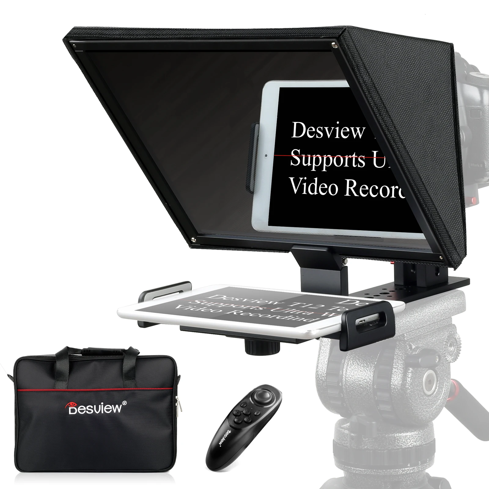 

Desview T12 portable and foldable teleprompter phone and table prompting DSLR camera recording with tripod