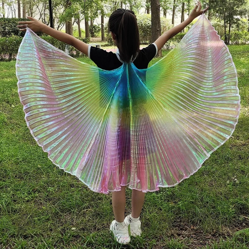 Alas de danza del vientre para niños, capa de arcoíris, accesorios de rendimiento de 360 grados, traje de baile, accesorios para actuación en escenario