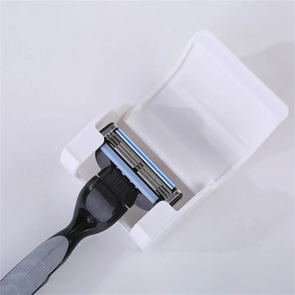 Dustproof Shaving Plastic Razor Holder Box suction cup Men Shaver storage Shelf Wall Mounted Bathroom Set Razor Cap Shaver Rack