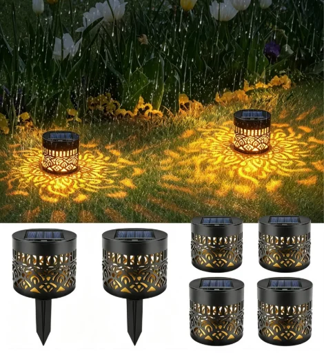 Outdoor Lighting Yard Decoration - 2 Stück Mandala-Projektions-Solarwandleuchten, Wasserdichte Outdoor-Solar-Dekorlampen, Garten-Hof-Balkon-Zaun