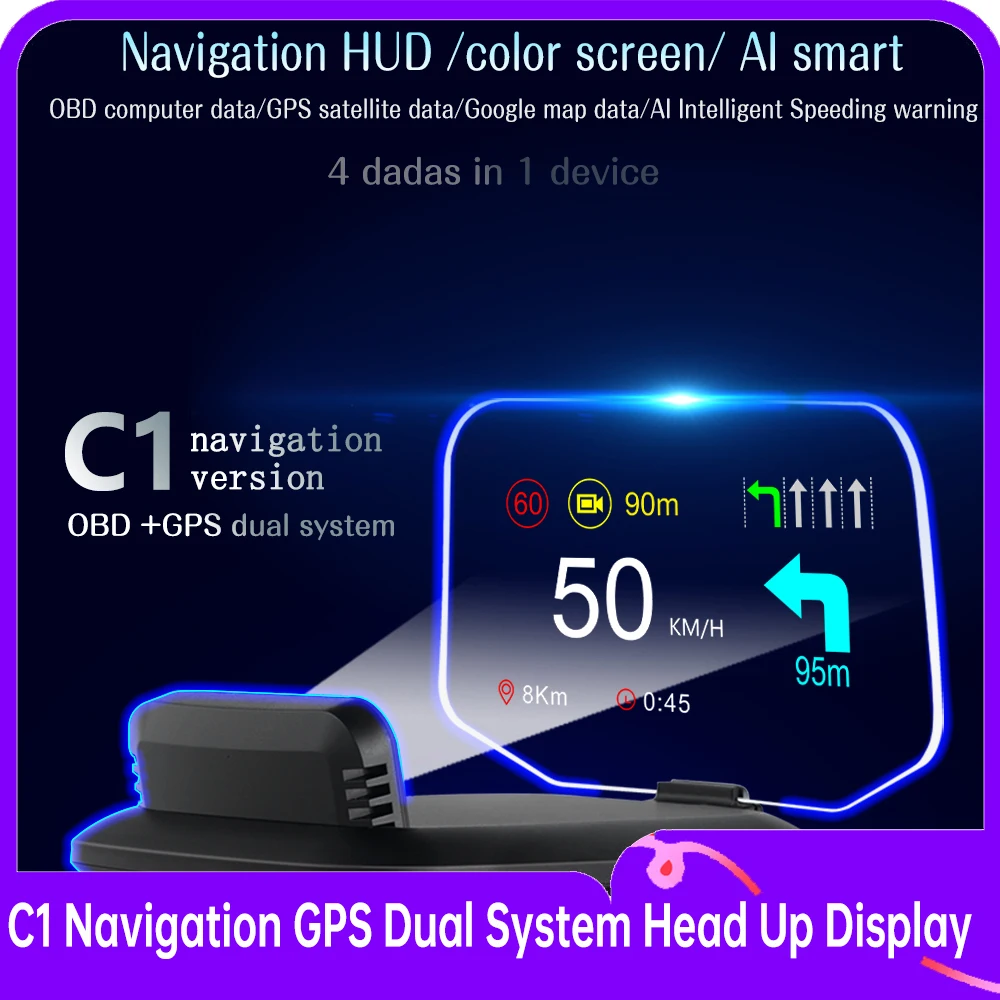 

C1 Navigation GPS Dual System Head Up Display Overspeed Warning with Water Temperature Fuel Consumption Total Mileage Voltage