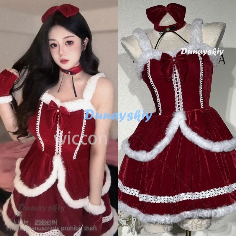 คริสต์มาส2024ใหม่เครื่องแต่งกายชุดแม่บ้านเซ็กซี่สีแดงLolitaคอสเพลย์อะนิเมะSanta Clausน่ารักสุภาพสตรีSlim Plush Cosสําหรับสาวที่กําหนดเอง