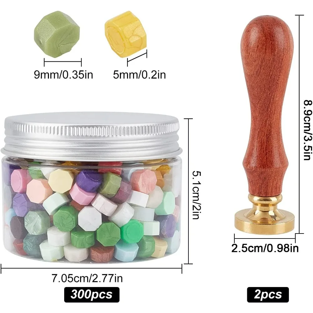 Wax Seal Kit 300PCS Wax Seal Beads Mix Colour with 2PCS Sealing Wax Stamps UFO & Universe Patterns for Invitation Cards