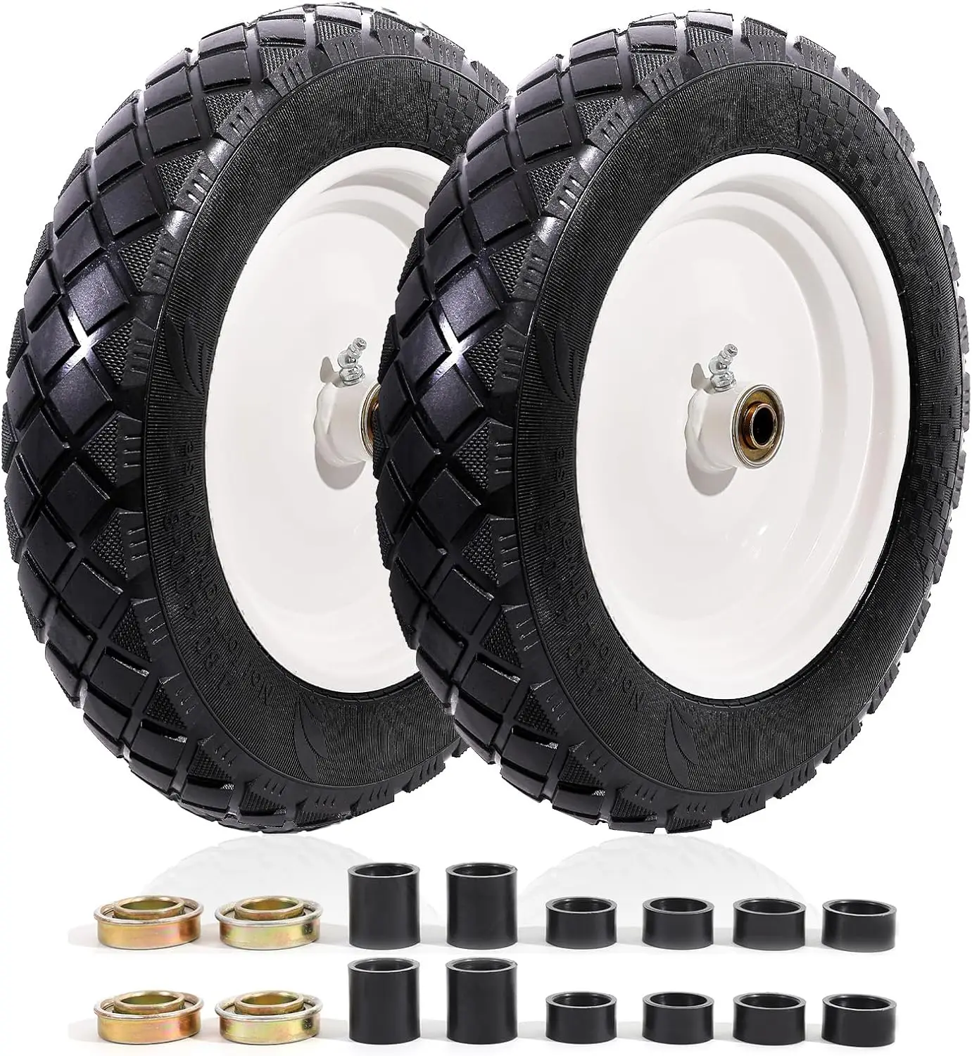 

4.80/4.00-8" Flat Free Tire and Wheel 15" Solid Wheelbarrow Tires, 3.00-4.00/4.80-8" with 5/8" & 3/4" Bearings, 3" Center
