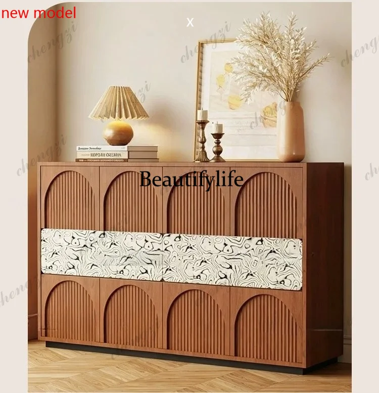 N138Medieval striped simple entrance cabinet entry living room wood color locker size can be customized, furniture