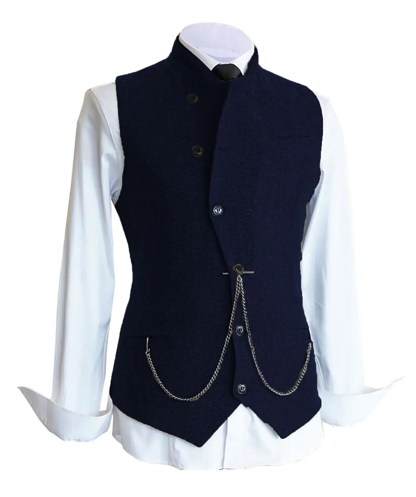 Men\'s Suit Vest Western Cowboy Steampunk Style Wedding Suit Waistcoat Herringbone Pattern