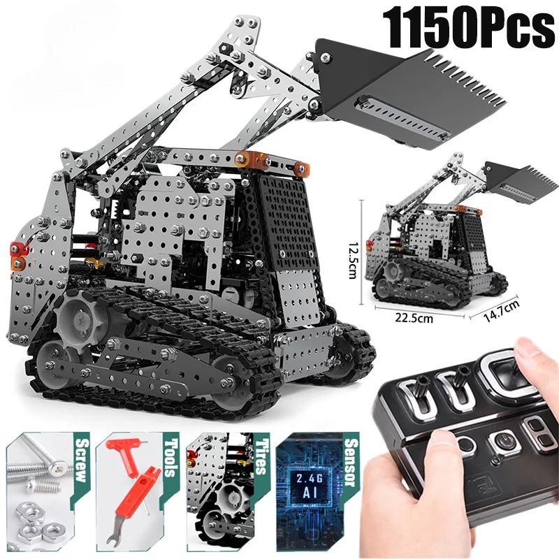 2.4G 10CH RC Tracked Dump Truck SW (RC) 008 DIY Stainless Steel Assemble Forklift Bulldozer Crane Vehicle Metal RC Car Model