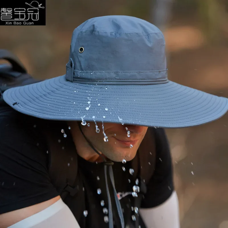 

Men's Waterproof Fabric Mountaineering Hat Male Anti-UV Sun Hats Outdoor Fishing Cap Wide Brim Caps Bucket Hat Boonie Hat Gorros