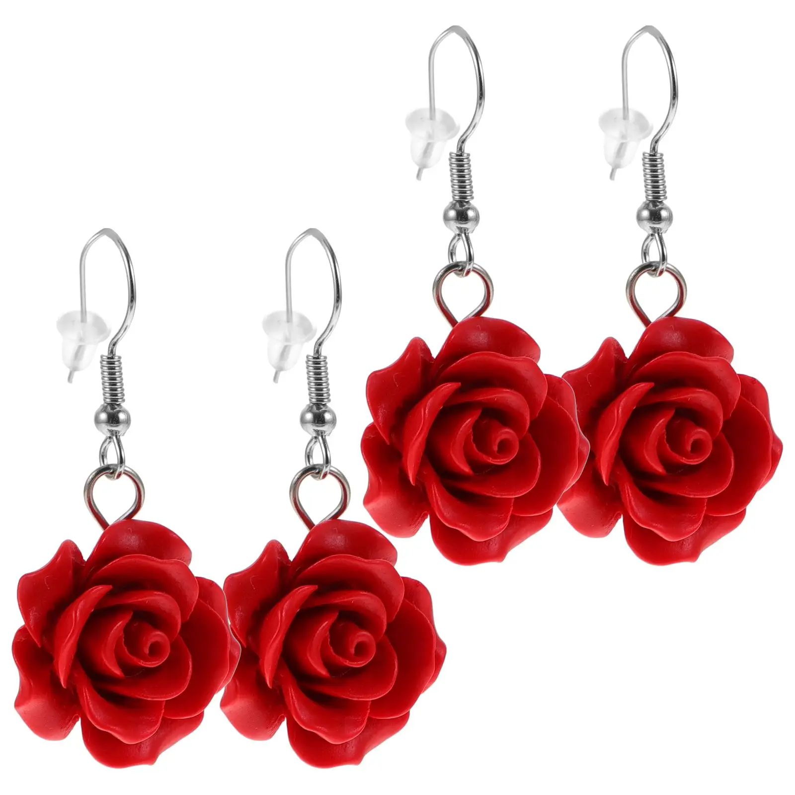 

Rose Earrings 2 Pcs Red Synthetic Women Cute Dangle Circle Floral Bride Jewelry Fashion Trendy Ear Hooks
