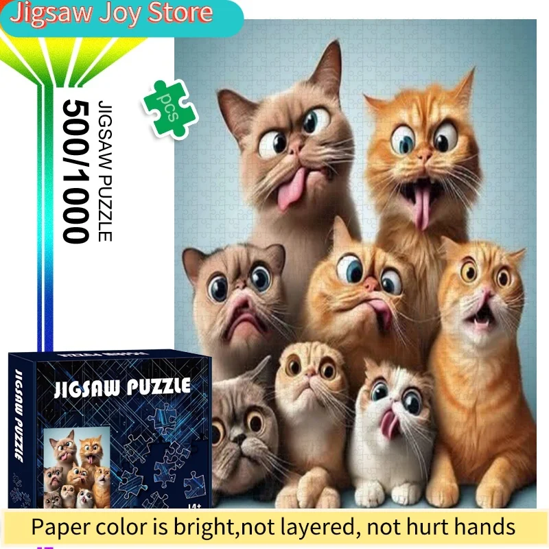 

500/1000 шт. милых пазлов с котиками | Прочный картон, высококачественная печать, крупные элементы, удобные для переноски | Идеально подходит для семейных встреч.
