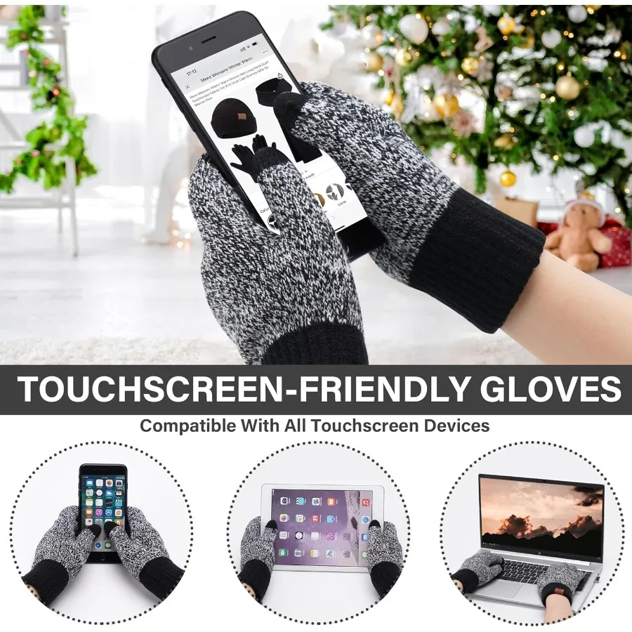 Winter Warmth Combo Set for Men and Women: Long Neck Knit Scarf Fleece Beanie Hat with TouchscreenCompatible Gloves Ideal for O
