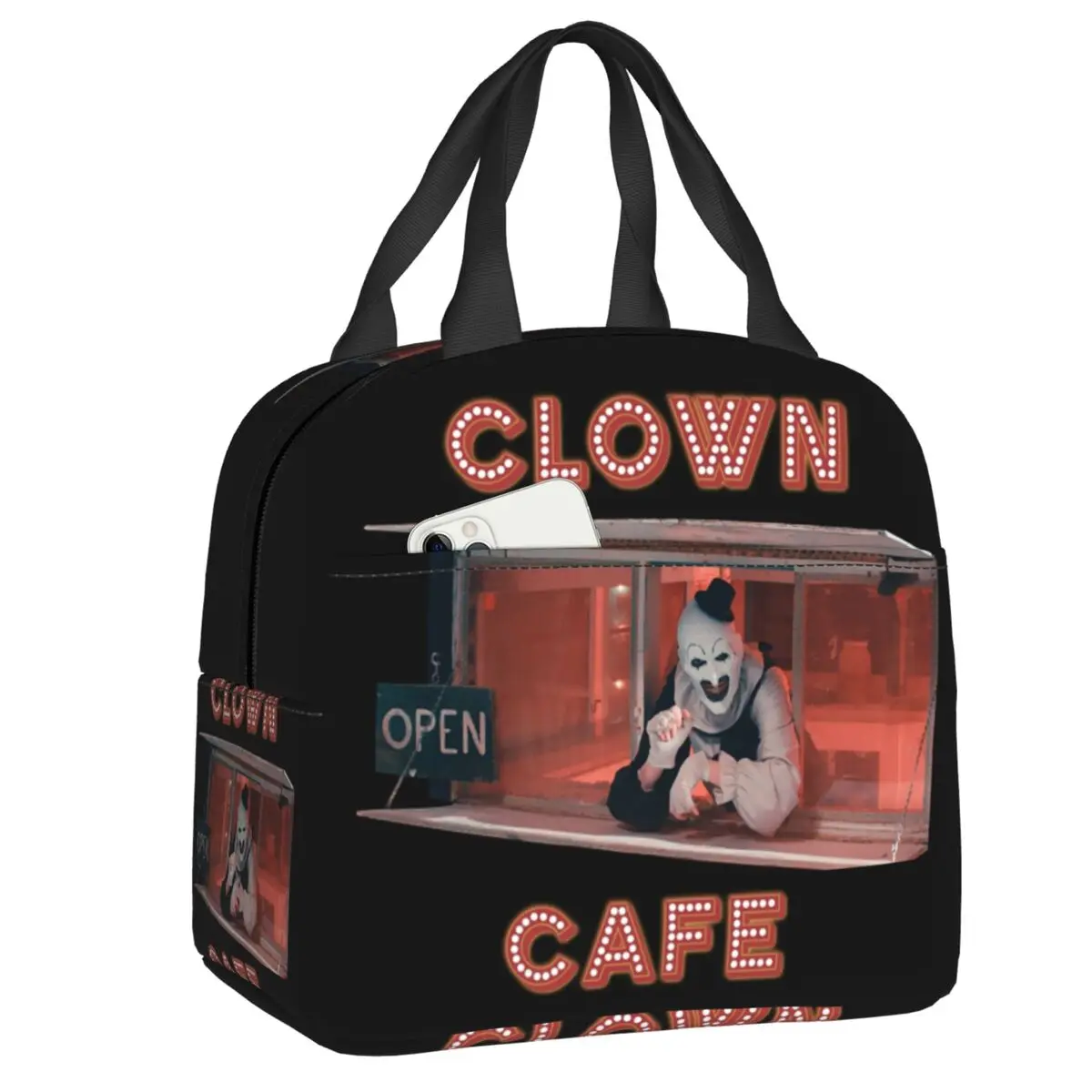 Custom Terrifiers Clown Cafe Insulated Lunch Bags for Women Portable Thermal Cooler Food Lunch Box Outdoor Camping Travel