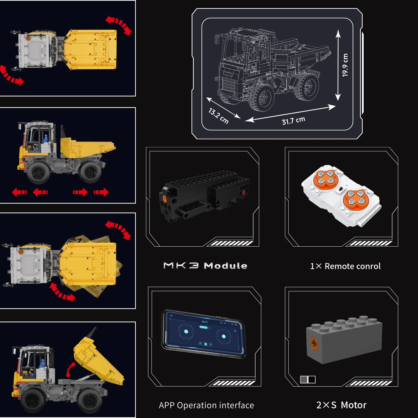 Molde rei 17092 1230 pçs dobradiça caminhão basculante blocos de montagem modelo veículo construção kit engenharia brinquedo presente para crianças