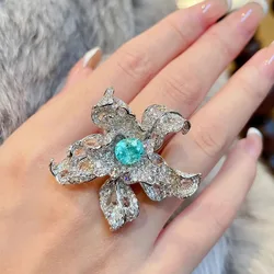 925 Sterling Silver Luxury Starfish Star Diamond Rings for Women Solid White Flower Crystal Ring Party Wedding Jewelry Gift