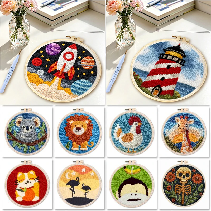 GATYZTORY Funny Diy Punch Needle Embroidery Starter Kits For Beginner Adult Animal Handicrafts Poking Embroidery Yarn Painting