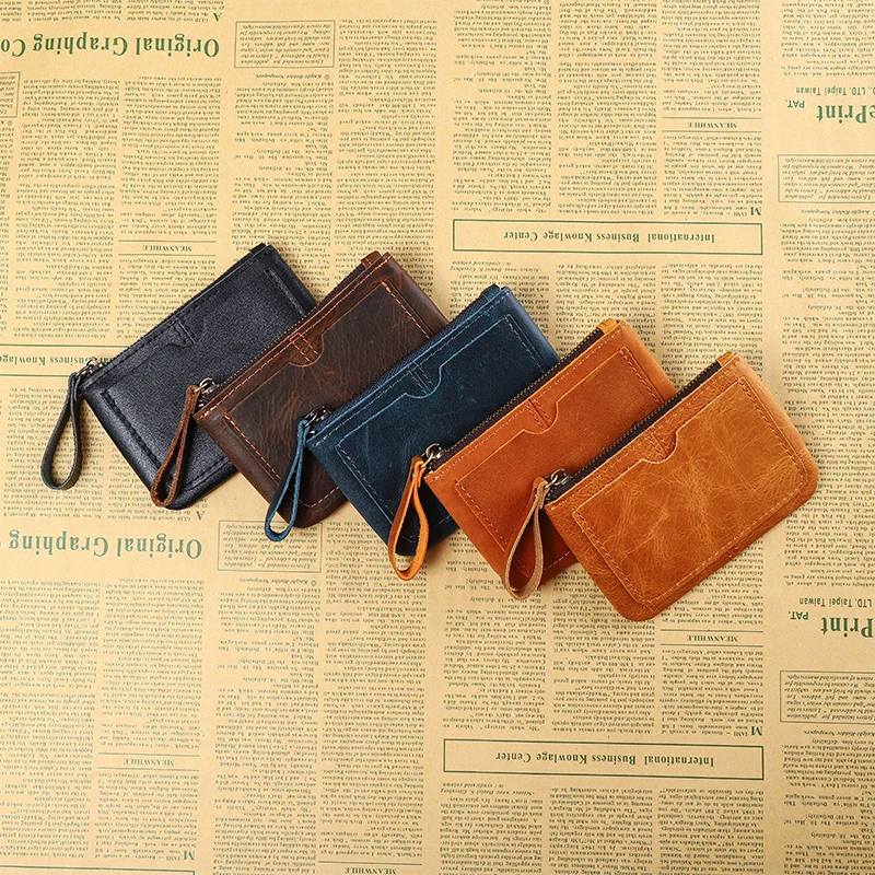 2024 New Men's Coin Purse Wallet RFID Blocking Man Genuine Leather Wallet Money Wallet Multi-color Zipper Business Card Holder