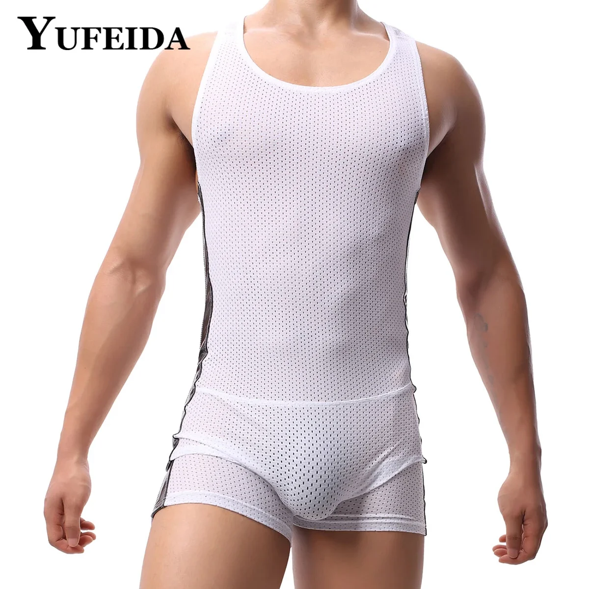 

YUFEIDA Men Undershirt Bugle Pouch Boxers Jumpsuit Underwear Wrestling Singlet Gym Fitness Sexy Men's Bodysuit One-Piece Leotard