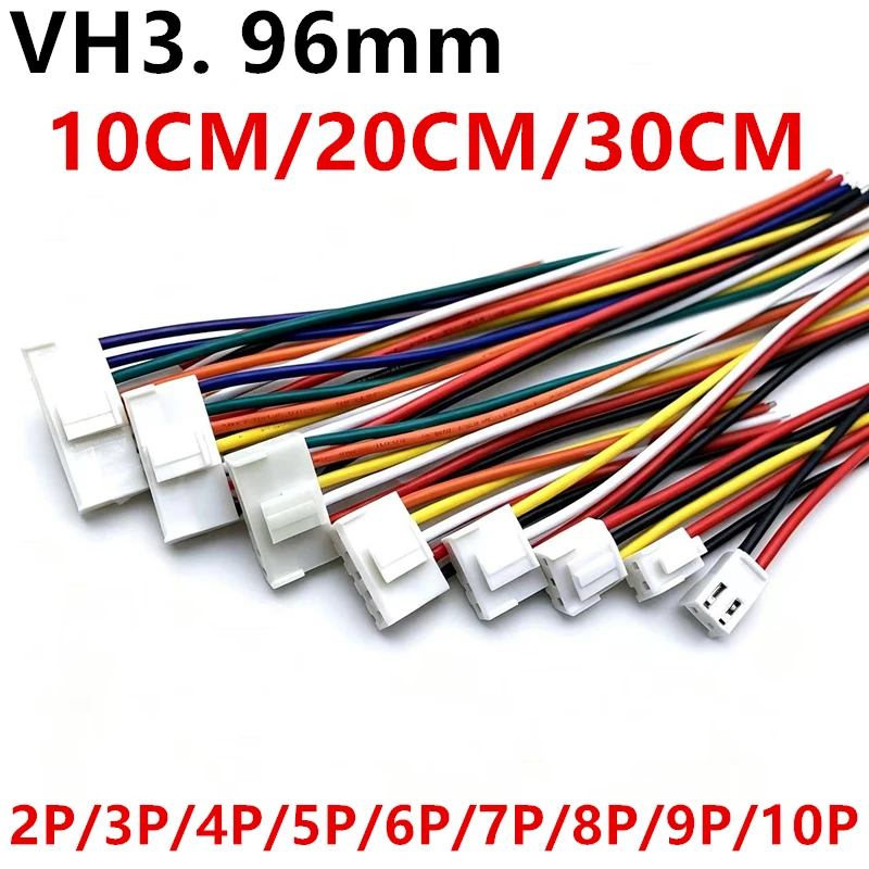 JST VH 3.96mm Pitch Female Plug Wire Cable Connector 2P-10P 22AWG Wires 10cm/20cm/30cm Single/Dual Connector for Electronics