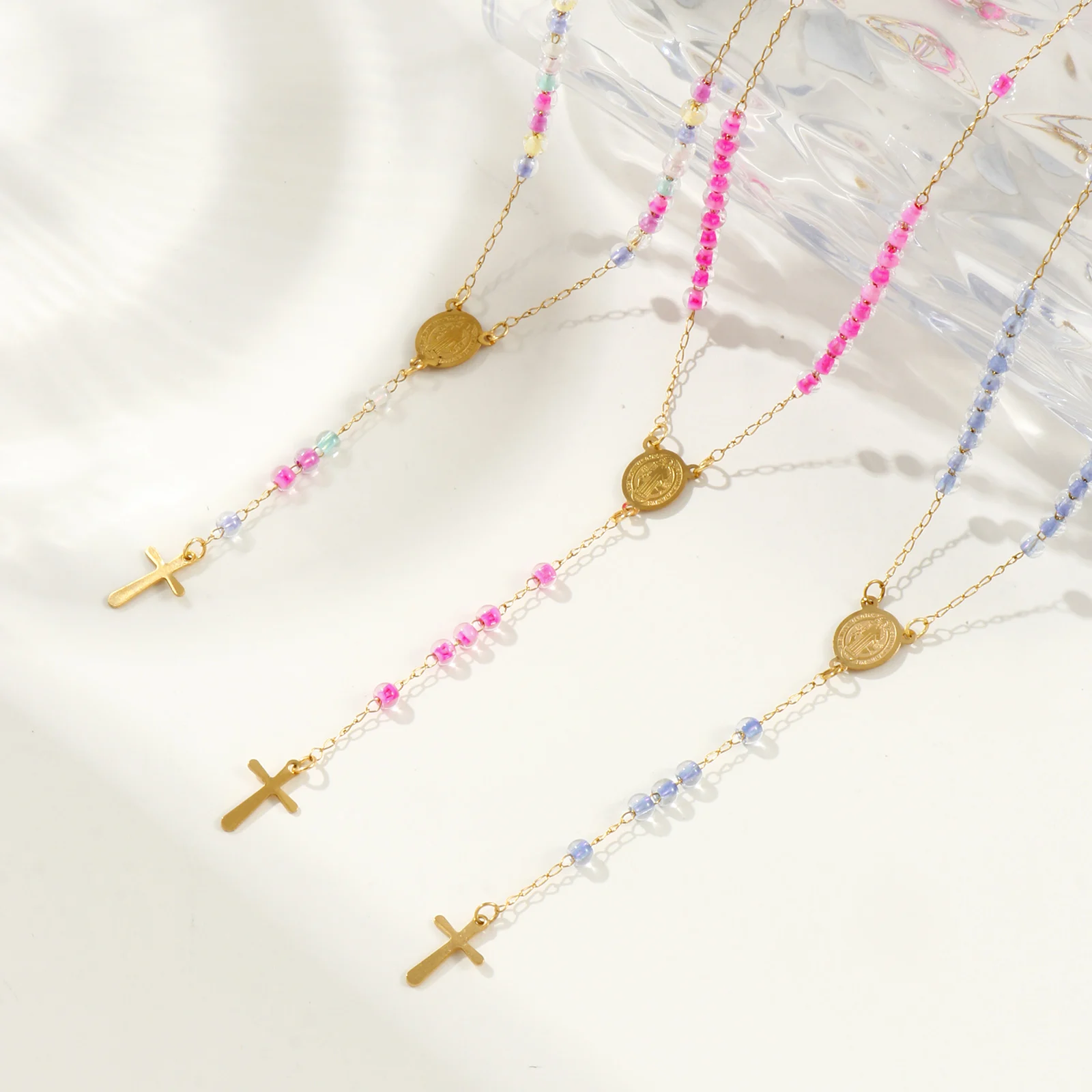 Różaniec ze stali nierdzewnej  – Cross Pendant Necklace Gold recenzja i cena