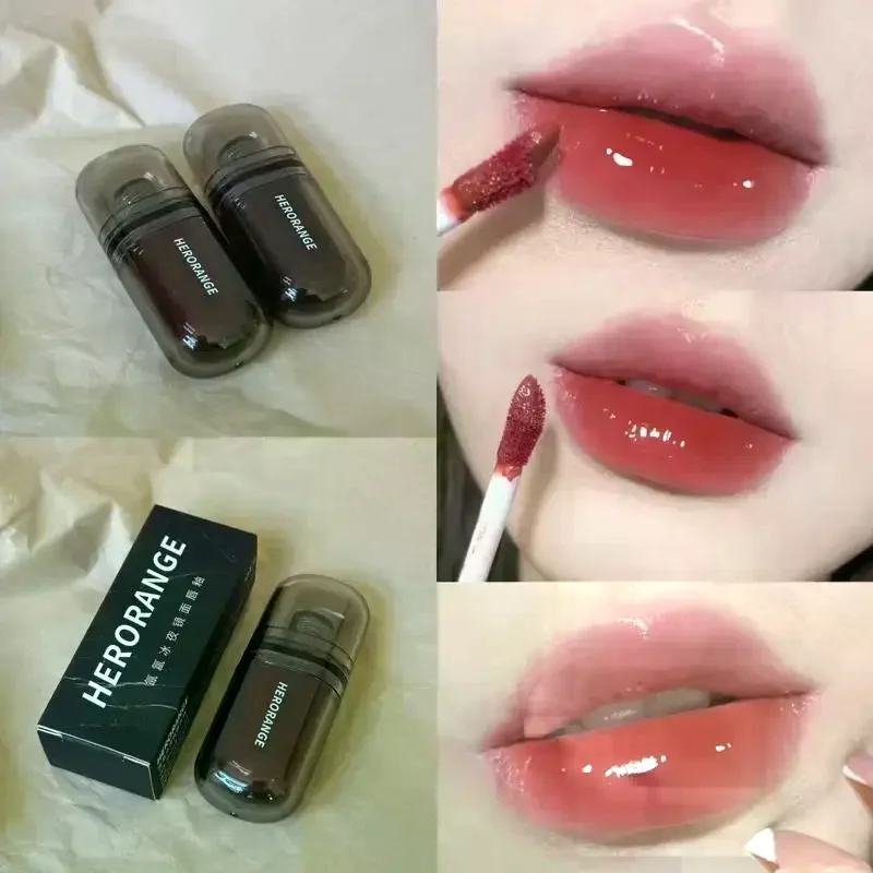HERORANGE Black Mirror Lip Gloss Lasting Watery Lip Glaze Translucent Dark Brown Red Liquid Lipstick Women Beauty Lip Cosmetics