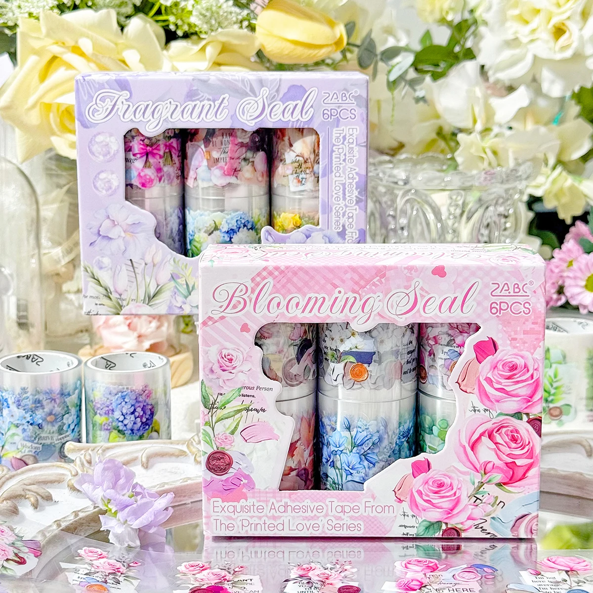 6 Rolls/Box, Plant Floral Pattern Sticker Tape, Suitable for DIY Handbook and Photo Frames Decoration, Stylish Exquisite