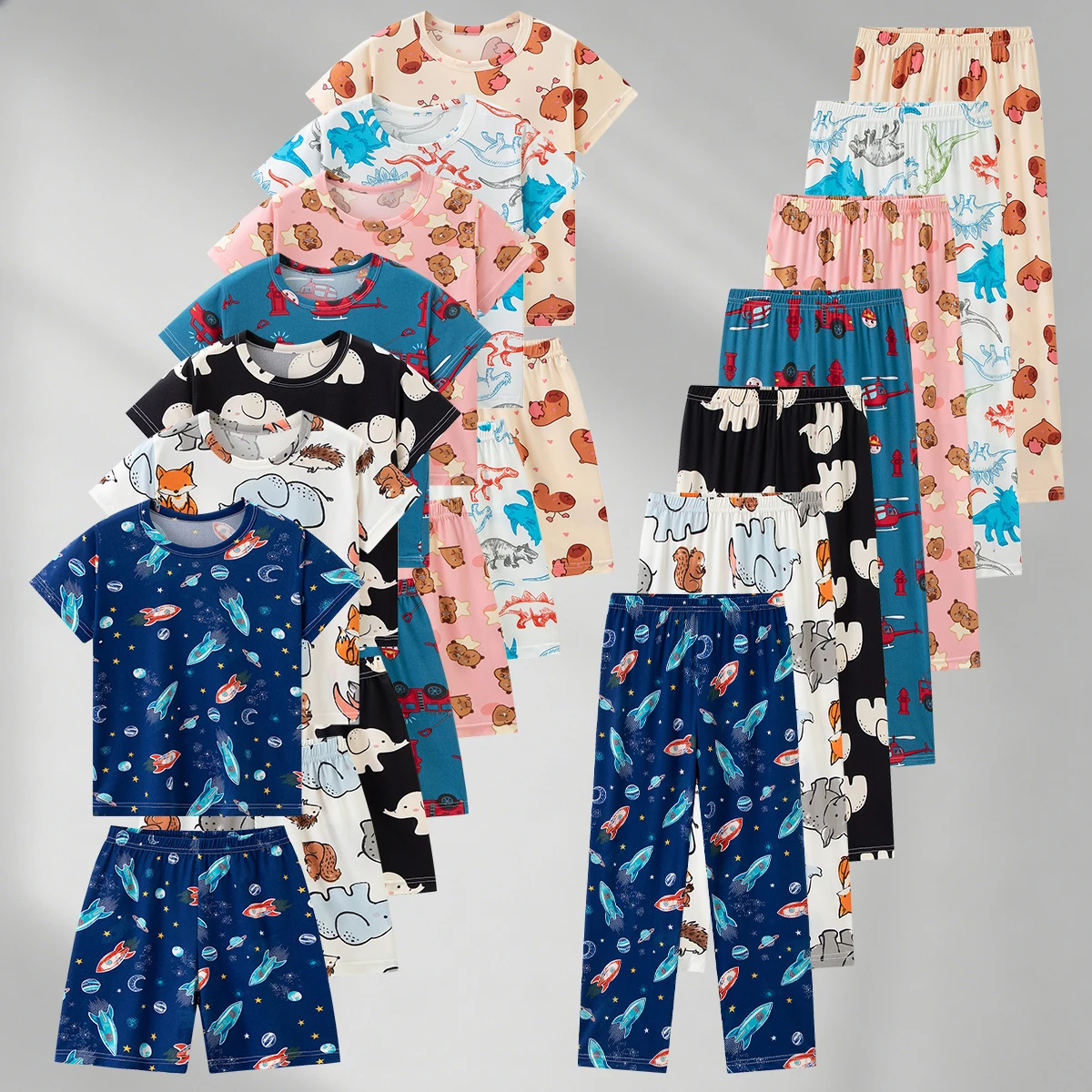 3-Piece Children's Set Summer Printed Pajamas Sleeping Pants Breathable Moisture Absorbing Comfortable And Fashionable Set