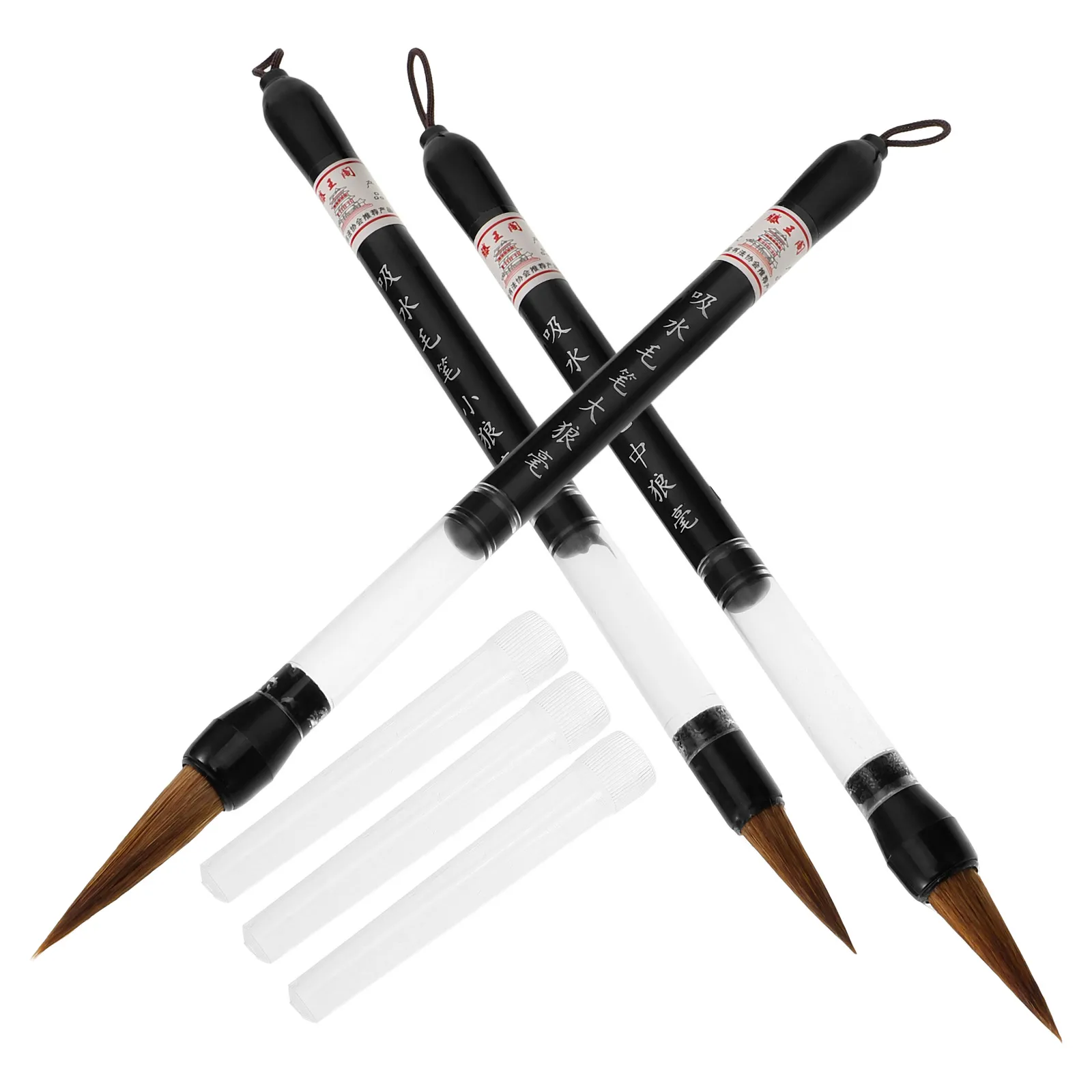 

3Pcs Chinese Calligraphy Brush Traditional Soft Tip Pen Stylish Wood Handle Writing Brush for Beginners Calligraphy Ink Painting