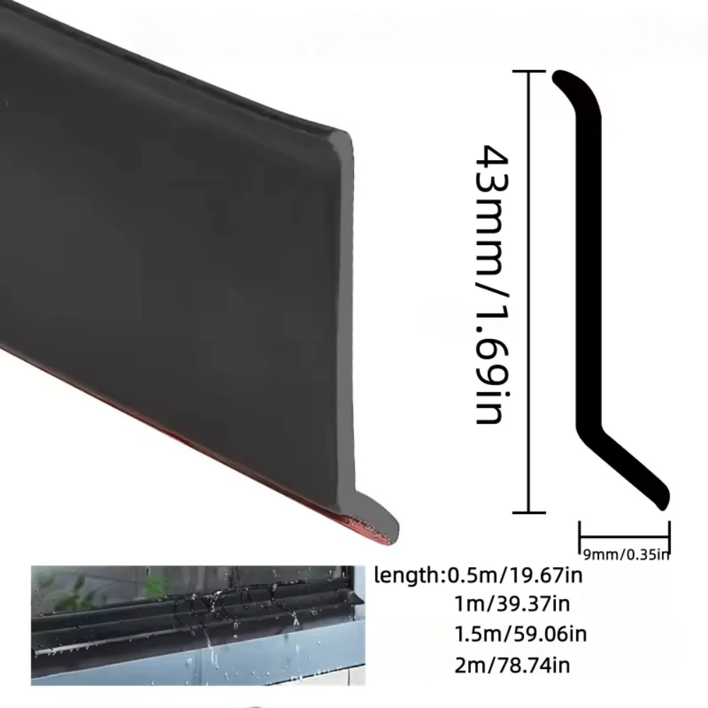 1PC Window Waterproof Barrier Backflow Design for Rainwater Ingress Prevention, Black Rain Drain Board for Sliding Windows