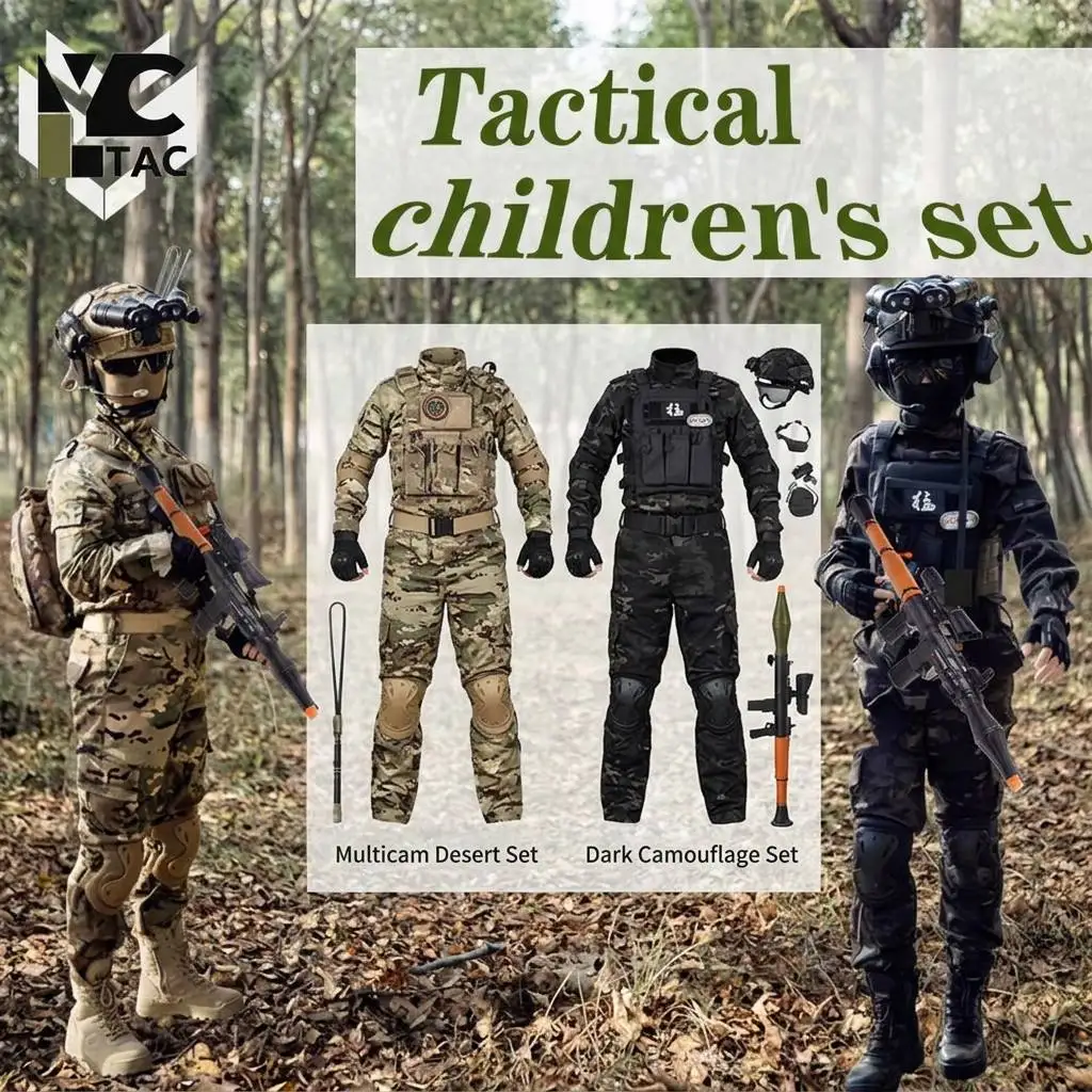 Детский камуфляжный комплект YCTAC для мальчиков и девочек, военная форма, тактическая одежда с длинным рукавом для охоты, кемпинга и игр в CS на открытом воздухе.
