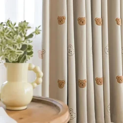 Bonito urso de pelúcia bordado crianças cortinas estilo japonês engrossado chenille dos desenhos animados cortinas para meninos e meninas quarto personalizado