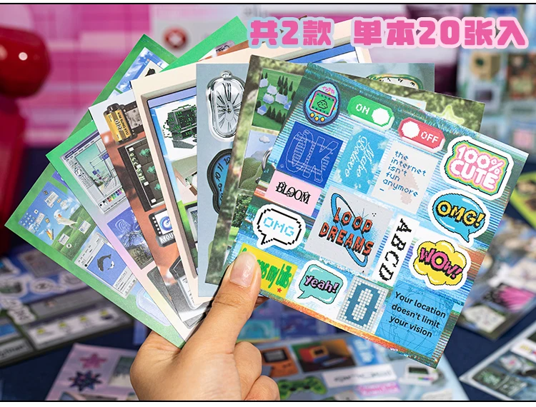 TIANZI 20 Sheets PET Die Cut Stickers Book Retro Cartoon Decorative Scrapbooking Materials Handmade Japanese Stationery Supplies
