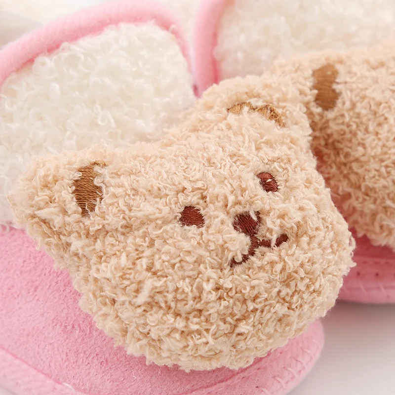 Winter Warm Newborn Baby Boy Girl Boots Cute Bear Soft Toddler Shoes First Walkers Anti-slip Booties Infant Fur Snow Boots 0-18M