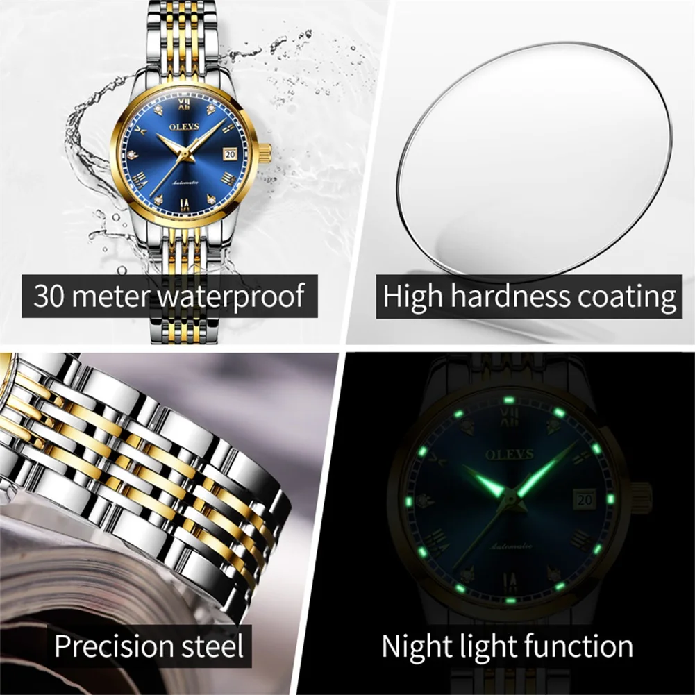 OLEVS 6602 Ladies Watch Luxury Fashion Waterproof  Automatic Mechanical Watch Stainless Date Steel Watch For Women Bracelet Set