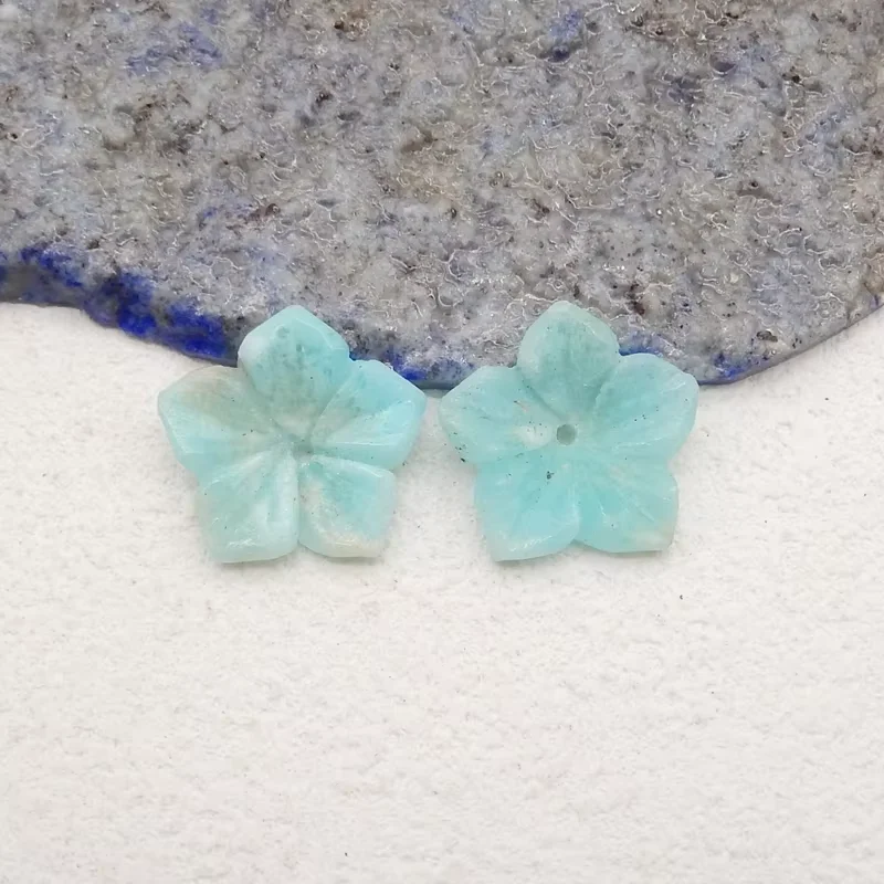 Natural Stone Fluorite Carved Flower Earring Beads Fashion Jewelry Accessory For Women 25x25x4mm 8g