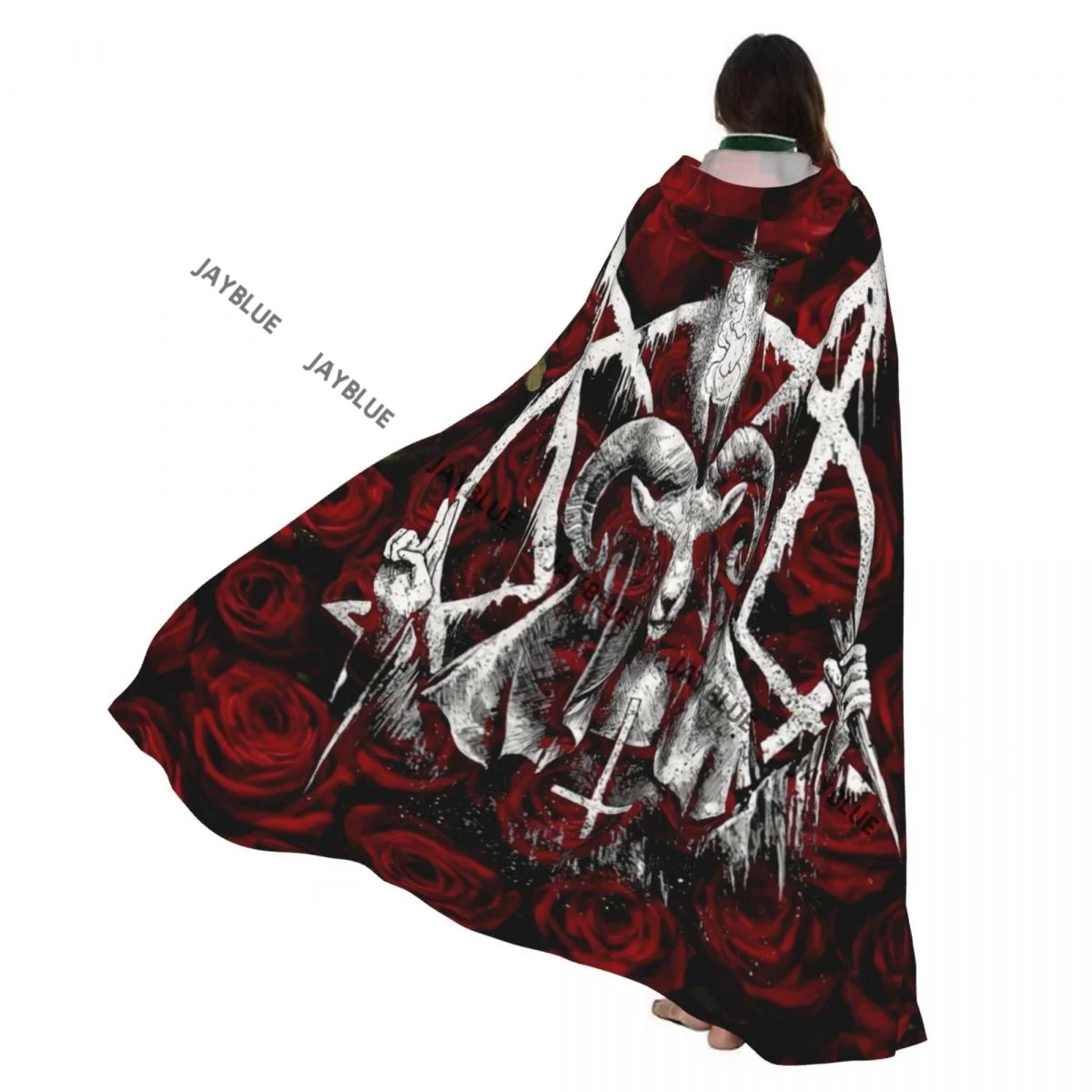 

Плащ с капюшоном Бафомета, полиэстер, унисекс, накидка ведьмы, аксессуар для костюма