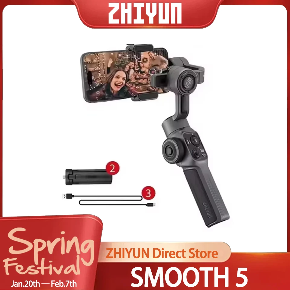 ZHIYUN SMOOTH 5 Gimbal 3-Axis Phone Handheld Stabilizer Portable Selfie Stick Smartphone for iPhone 14 Pro Max Huawei Xiaomi