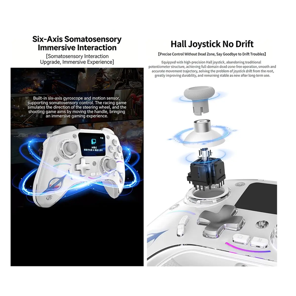 DT75BG Wireless Controller for Switch 1/2 Hall Effect Gamepads for /IOS/PC Bluetooth Joystick Controls Accessories B