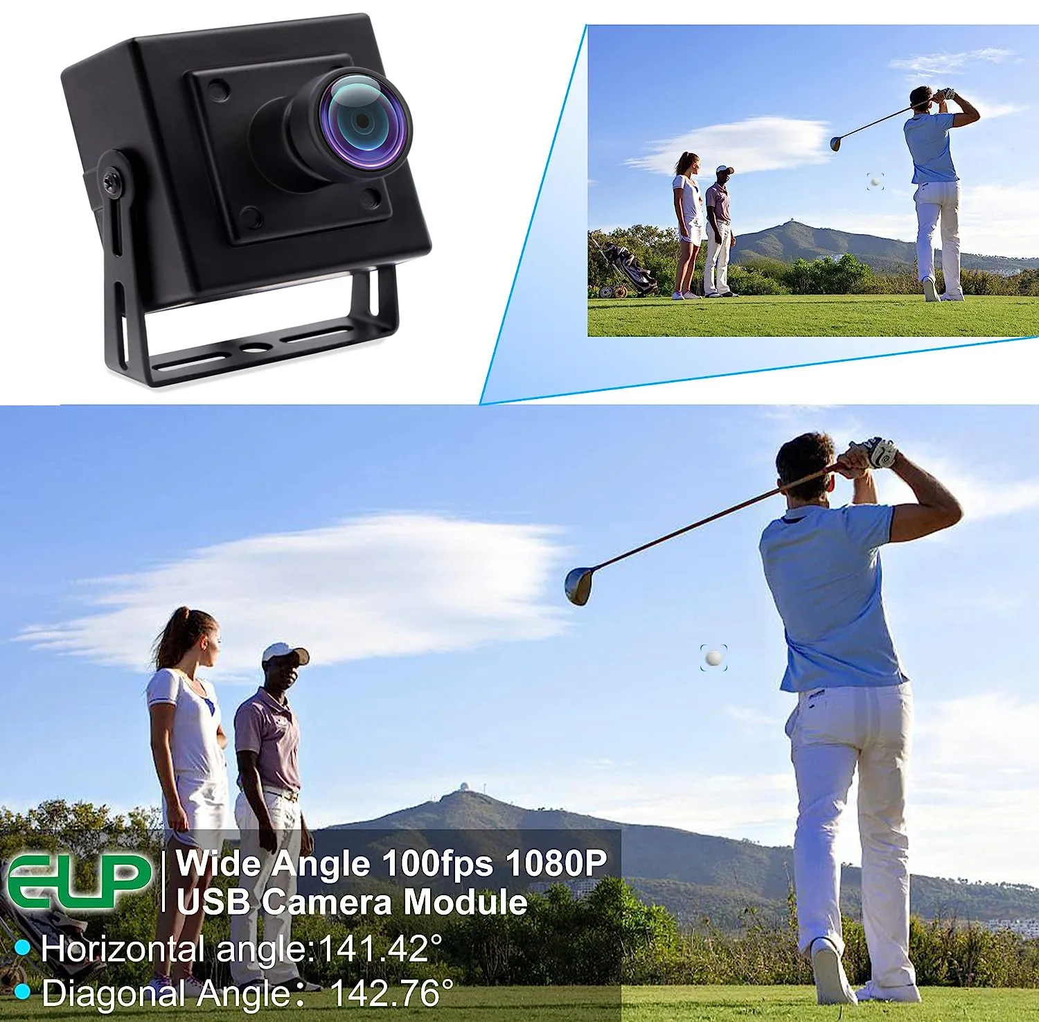 2MP OV2710 CMOS 1080P Mini Wide Angle Fisheye USB Camera with 170 Degree Lens for Smart Golf System -USBFHD01M-BL170
