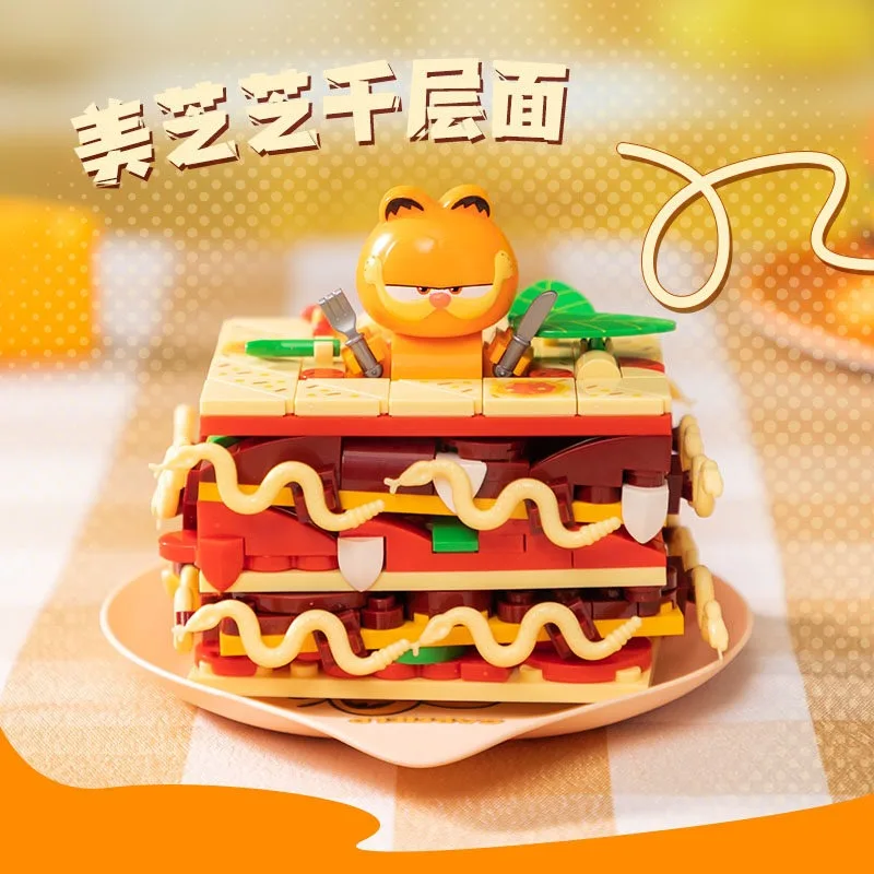 Pantasy Garfield Food Series Lasagna Cream Drink Building Blocks Educational Assembly Model Desktop Ornament Children's Gift