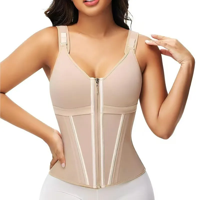 

Summer Women's Clothing Slimming Corset Faja Top For Double Layer Nylon Polyester Mesh