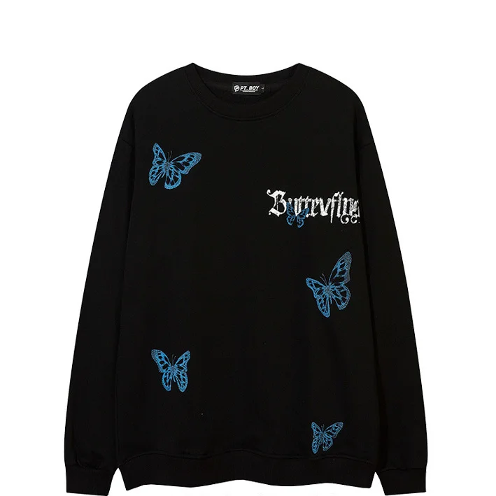 

trendy brand men's and women's BF style casual sweatshirt oversize loose butterfly print long-sleeved T-shirt autumn new style