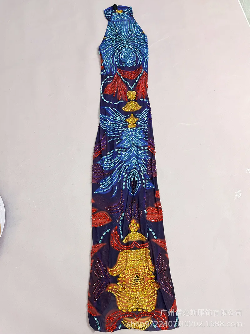 2025 Guochao الألوان المتناقضة شخصية الشارع موضة حفلة كوس فستان كوكتيل حفلة سهرة المرأة مجموعة المرحلة أغنية فستان