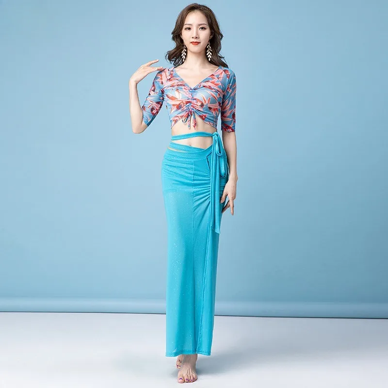 맞춤형 벨리댄스 의상 여성 연습복 2025 신상 섹시 오리엔탈 댄스 롱 스커트 세트 초보자 공연 의상