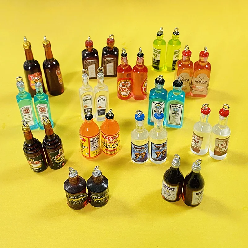50pcs Wholesale Beer Bottle Resin Charms Bulk Lots Style Drink Pendant Accessory Diy For Earring Keychians Jewelry Making