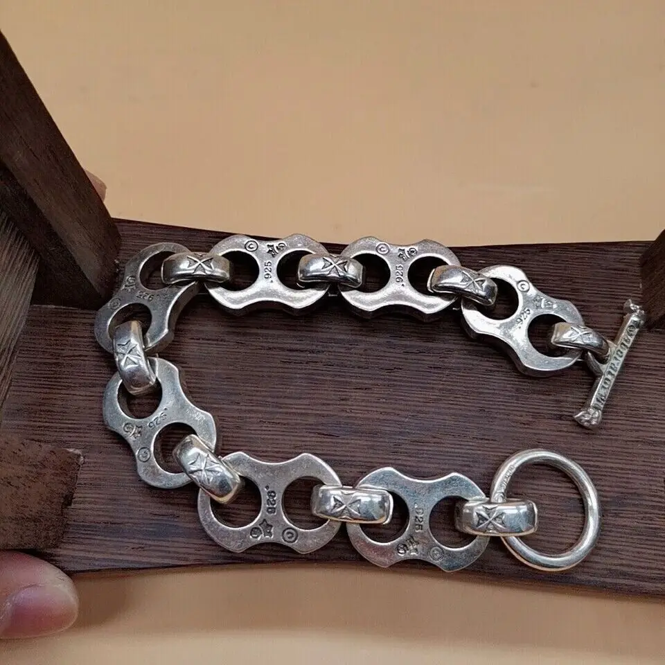 old tibet miao silver hand carving skull Statue bracelet noble gift