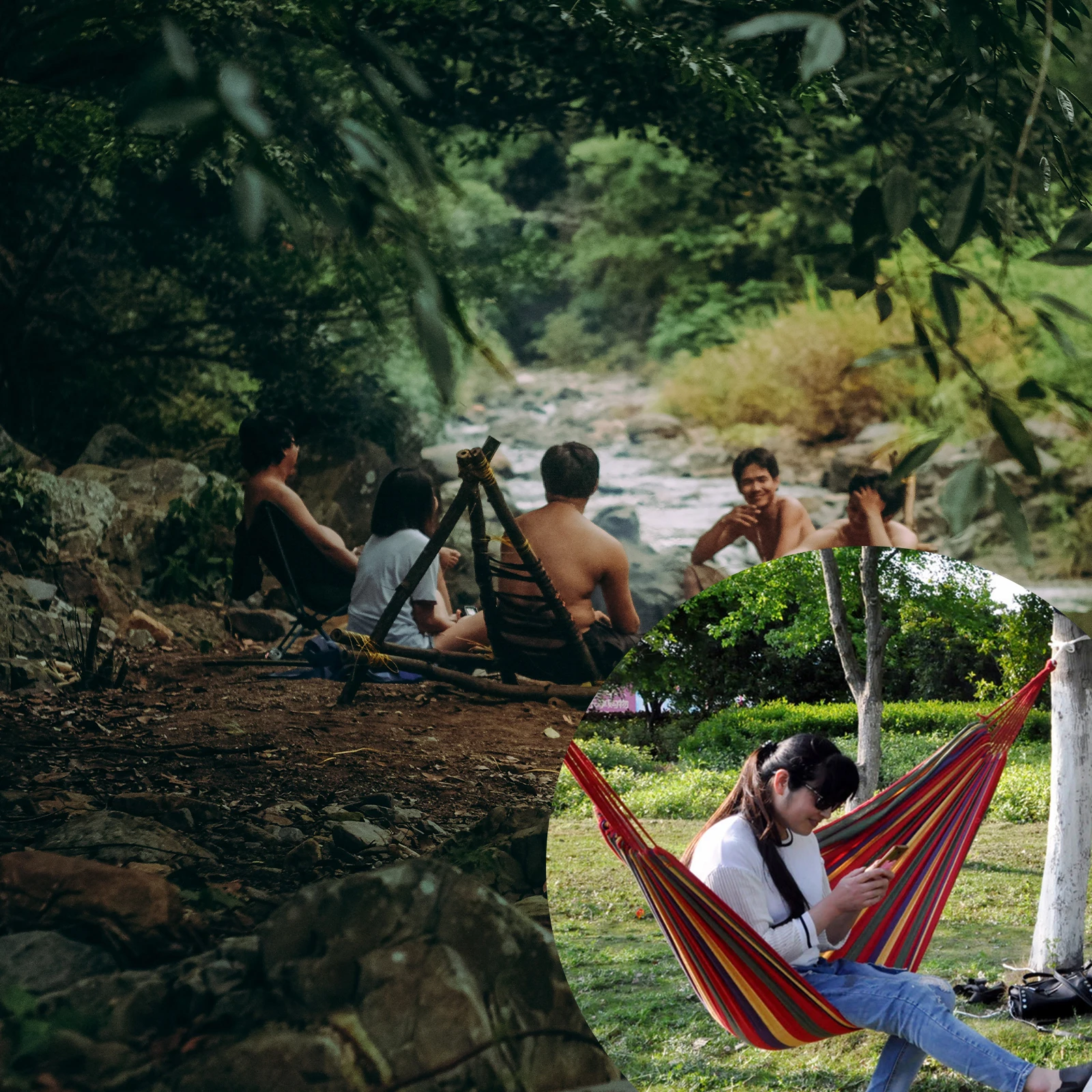

Individual Rainbow Design Camping Hammock Lightweight Durable Outdoor Hanging Sleeping Bed for Travel Backpacking